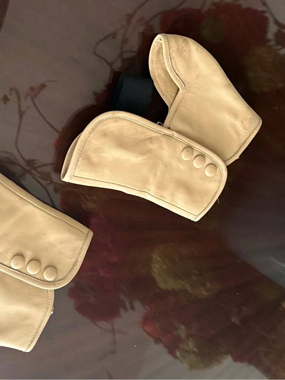 CHANEL Beige Fold-Over Leather Ankle Booties with Button Detail